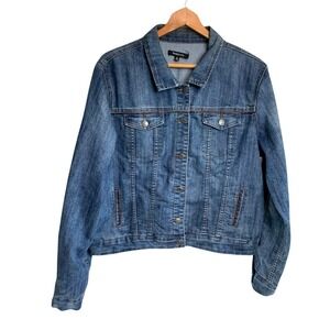Relativity Denim Jacket Womens XL Blue Medium Wash Moto Biker Rugged Trucker